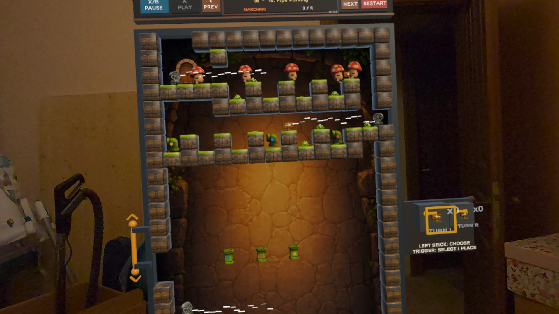 Mushroom March running as a mixed-reality diorama on Meta Quest 3.